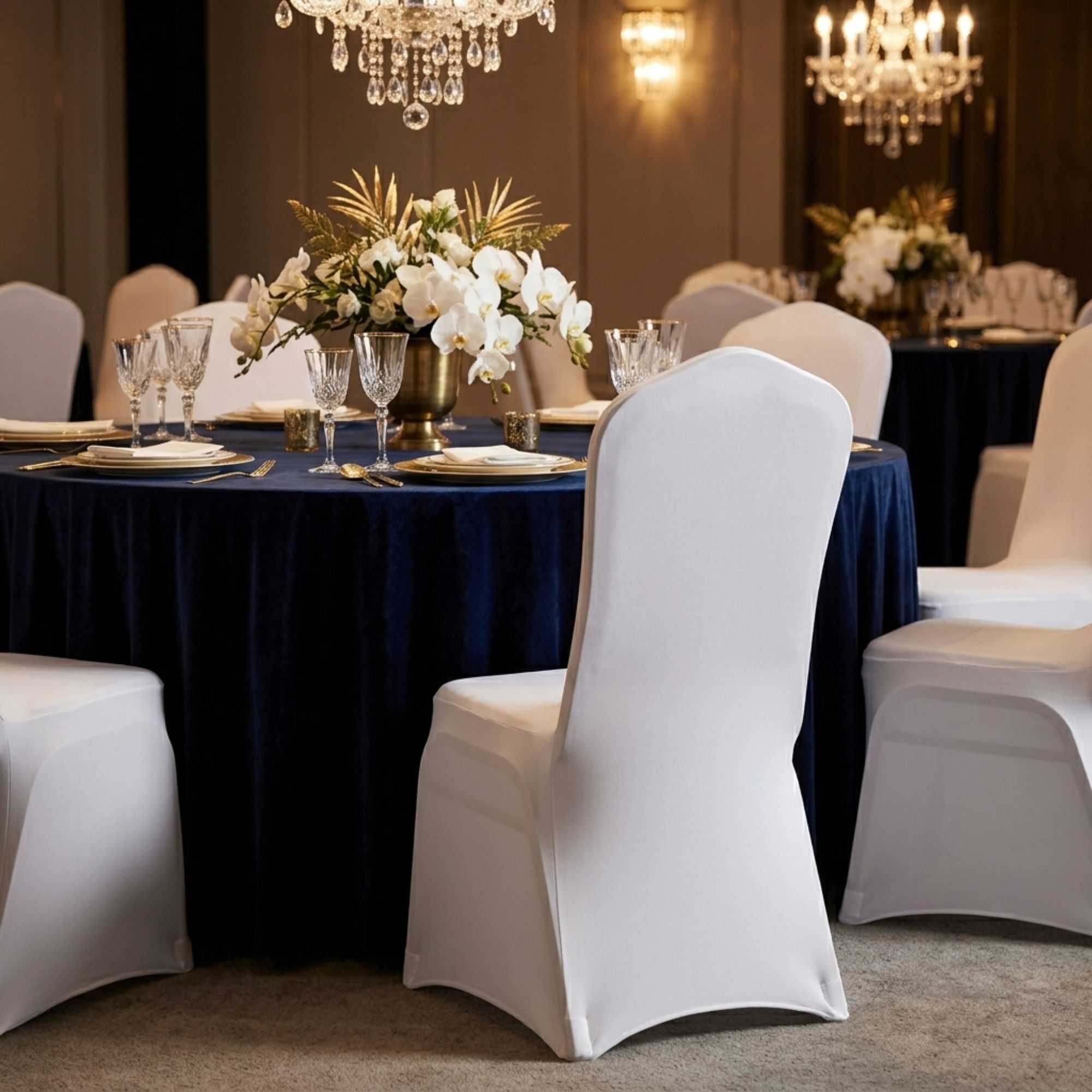 Table Tek White Spandex Banquet Chair Cover - Universal, Stretch - 1 count box
