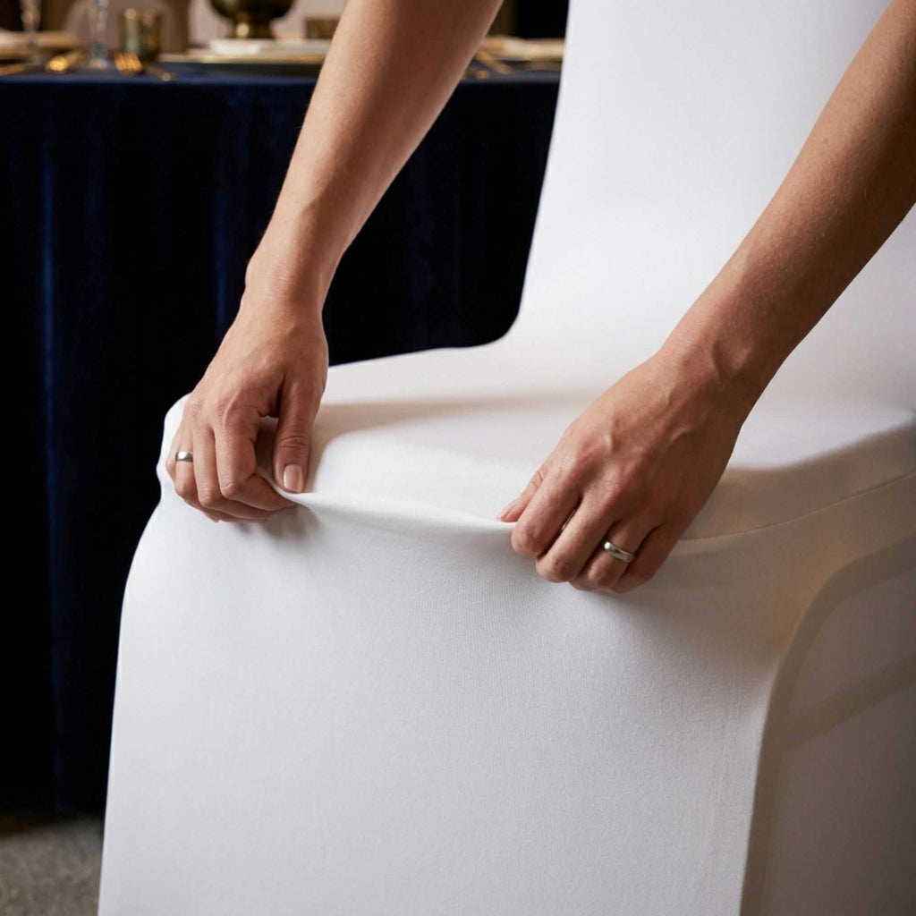 Table Tek White Spandex Banquet Chair Cover - Universal, Stretch - 1 count box