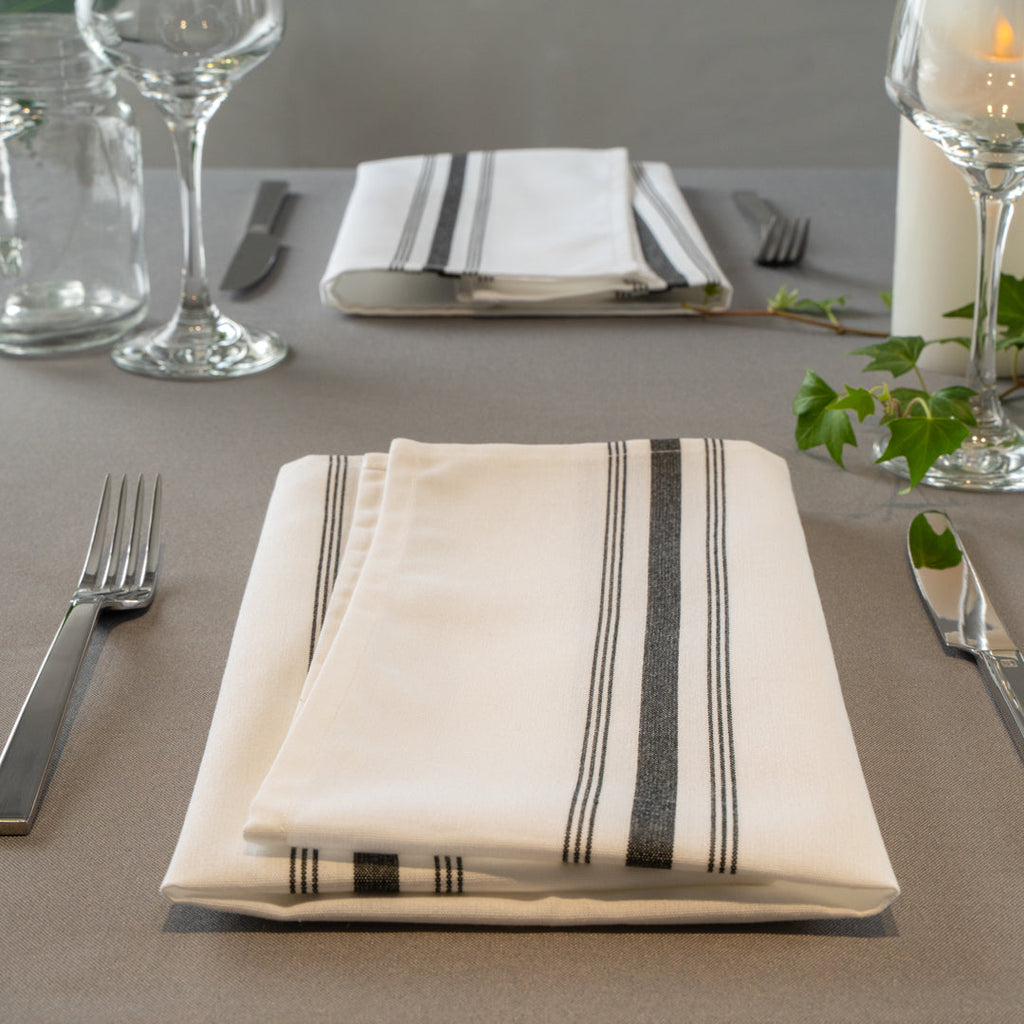 Luxenap White Woven Cloth Bistro Napkin - Black Stripe - 18 1/2" x 22 3/4" - 10 count box