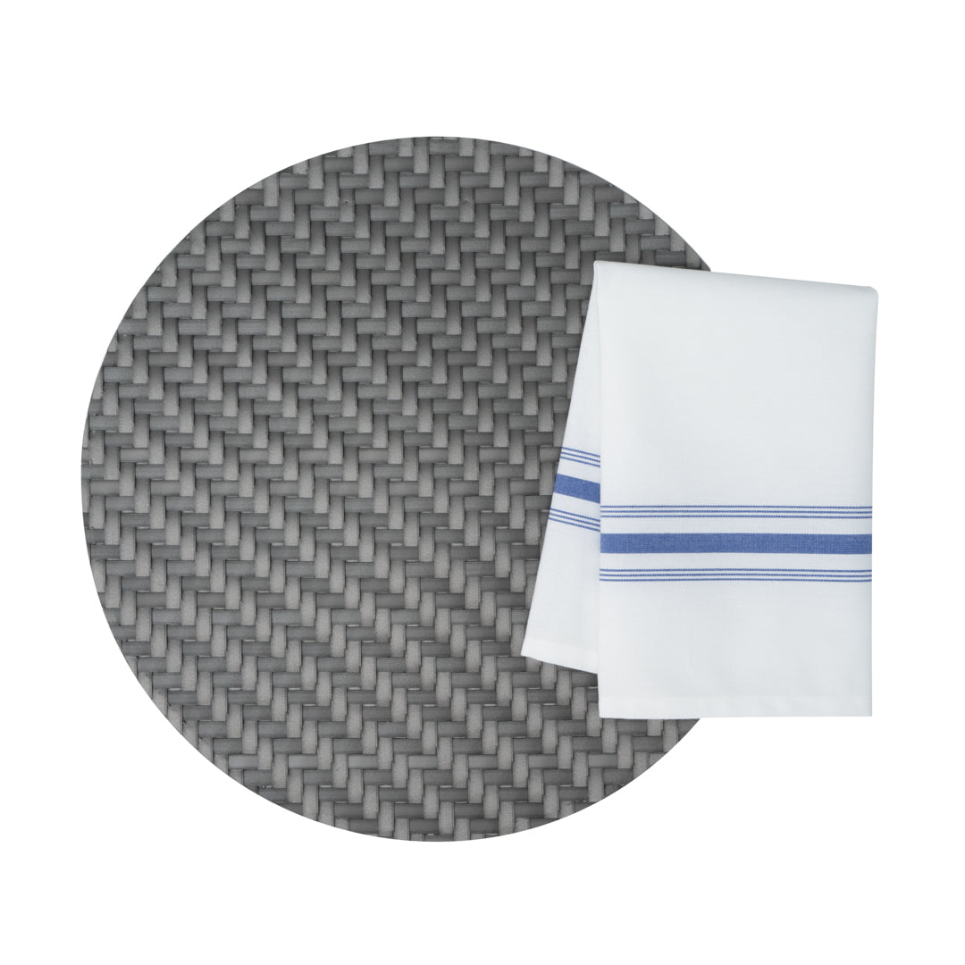 Luxenap White Woven Cloth Bistro Napkin - Blue Stripe - 18 1/2" x 22 3/4" - 10 count box