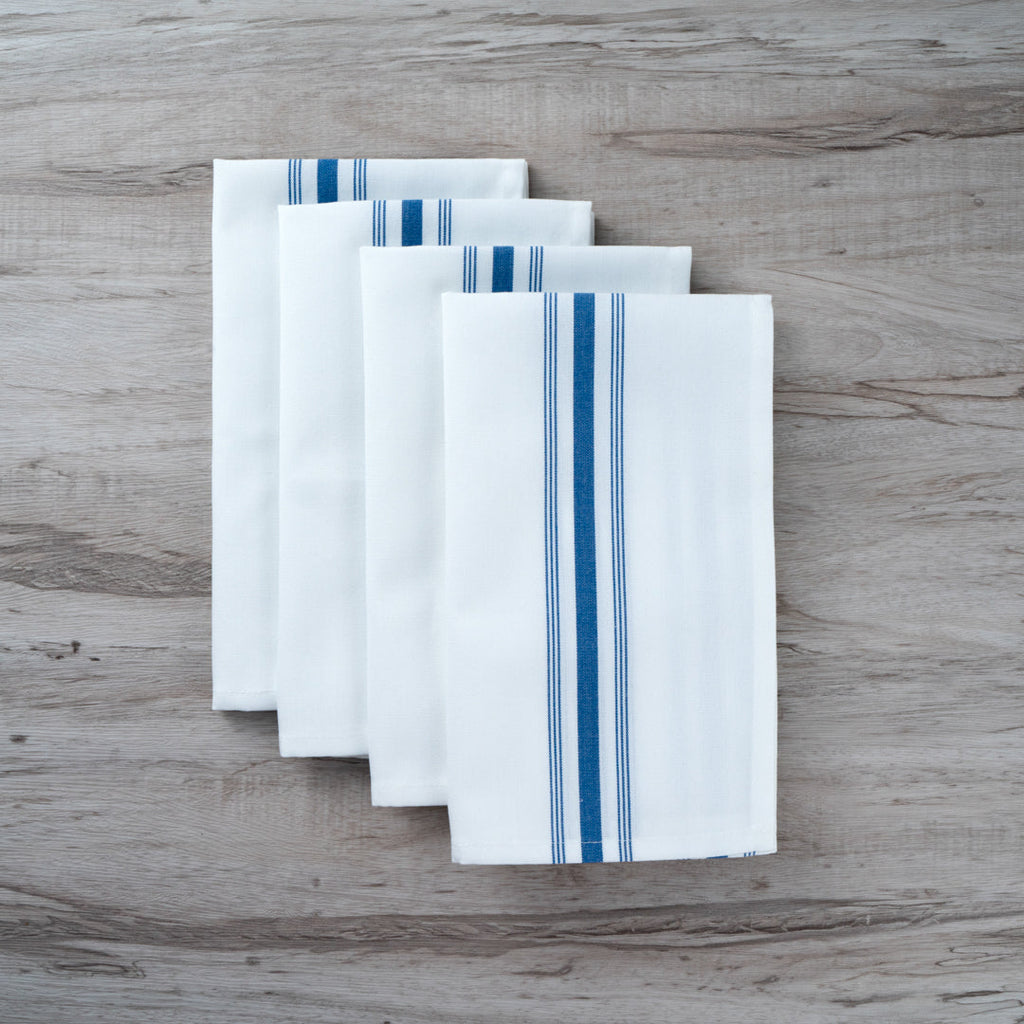 Luxenap White Woven Cloth Bistro Napkin - Blue Stripe - 18 1/2" x 22 3/4" - 10 count box