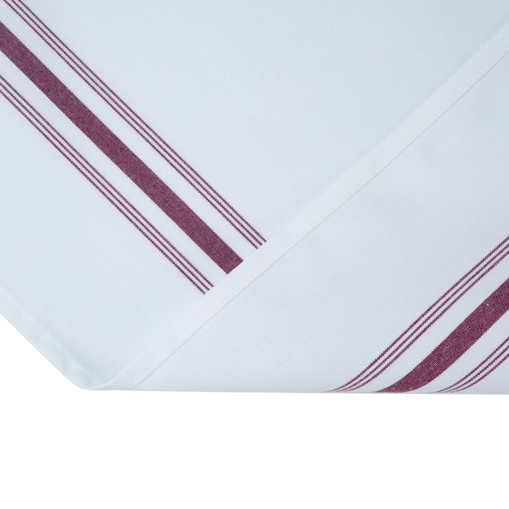 Luxenap White Woven Cloth Bistro Napkin - Burgundy Stripe - 18 1/2" x 22 3/4" - 10 count box