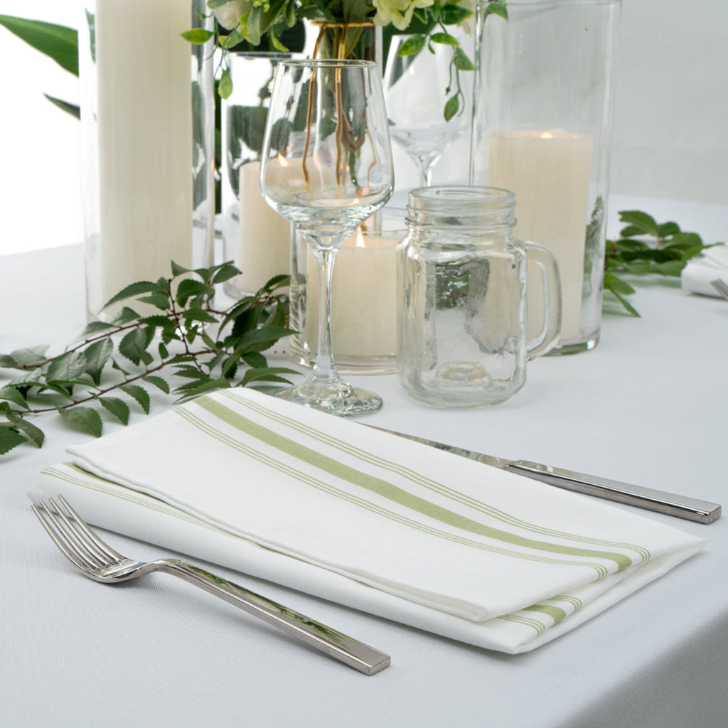Luxenap White Woven Cloth Bistro Napkin - Lime Green Stripe - 18 1/2" x 22 3/4" - 10 count box