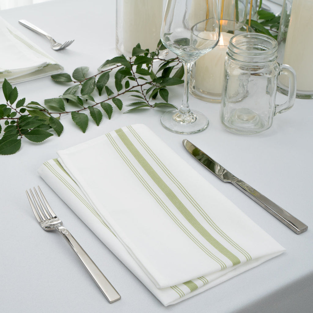 Luxenap White Woven Cloth Bistro Napkin - Lime Green Stripe - 18 1/2" x 22 3/4" - 10 count box