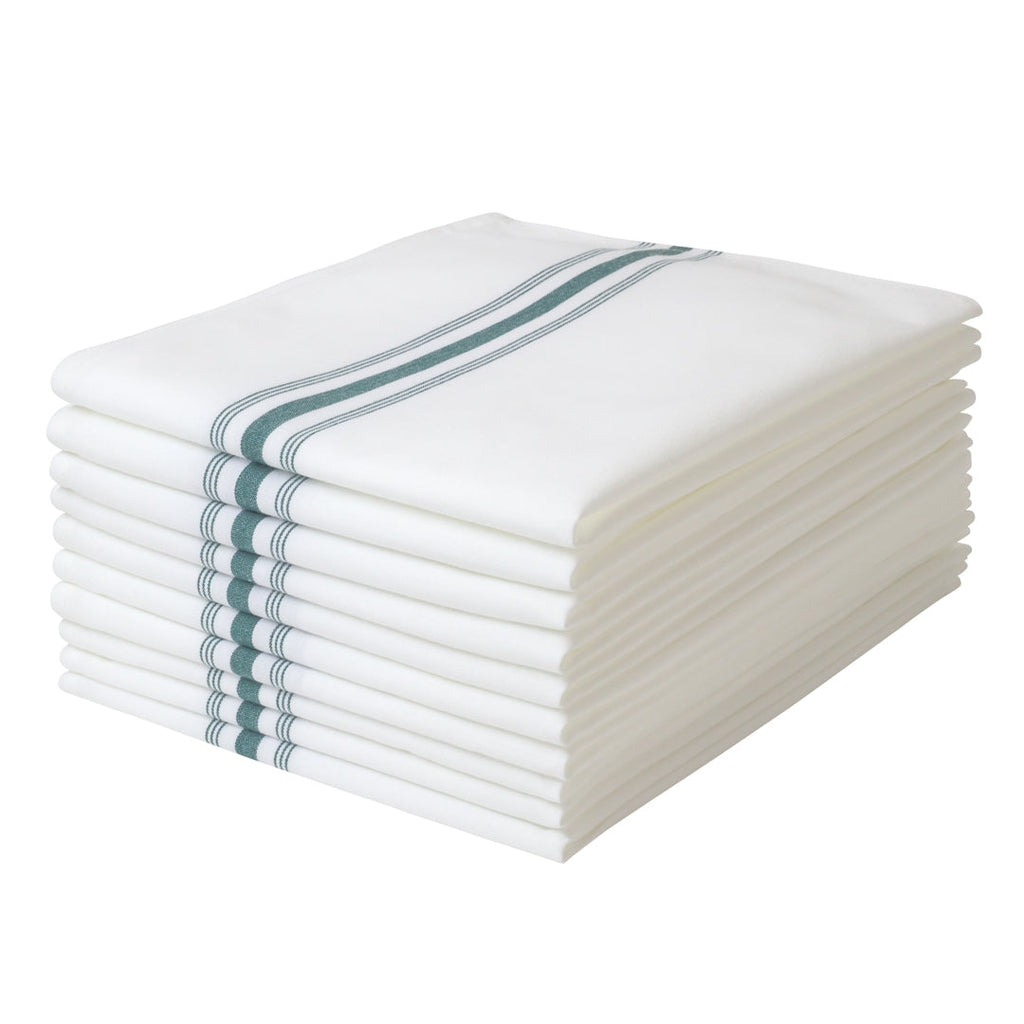 Luxenap White Woven Cloth Bistro Napkin - Green Stripe - 18 1/2" x 22 3/4" - 10 count box