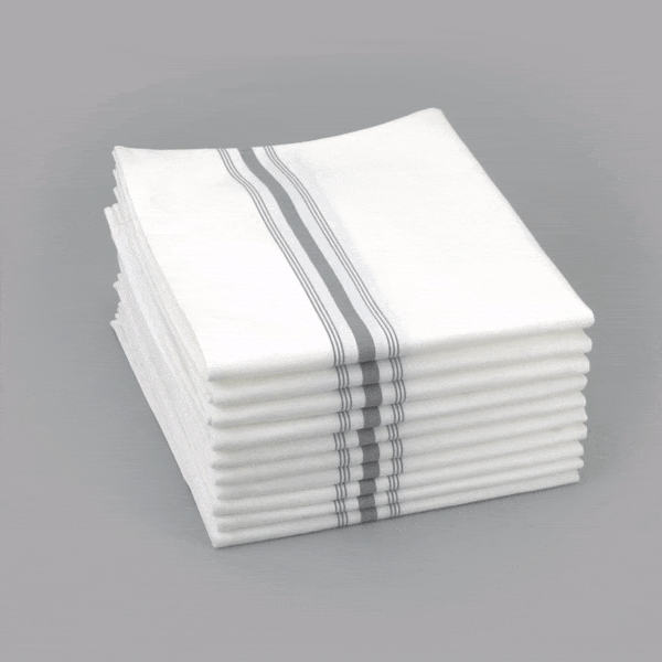 Luxenap White Woven Cloth Bistro Napkin - Gray Stripe - 18 1/2" x 22 3/4" - 10 count box