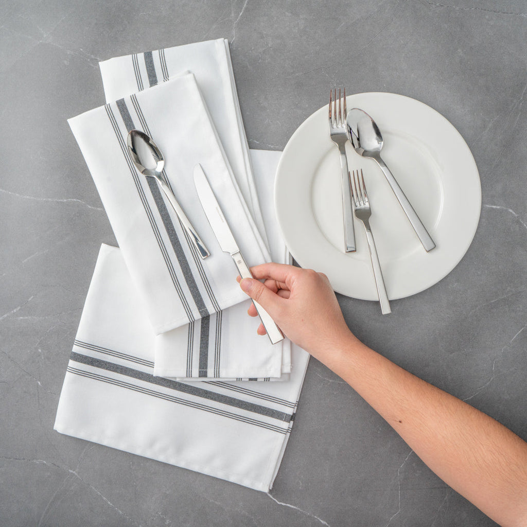 Luxenap White Woven Cloth Bistro Napkin - Gray Stripe - 18 1/2" x 22 3/4" - 10 count box