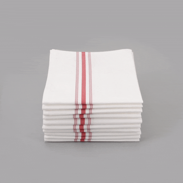 Luxenap White Woven Cloth Bistro Napkin - Red Stripe - 18 1/2" x 22 3/4" - 10 count box