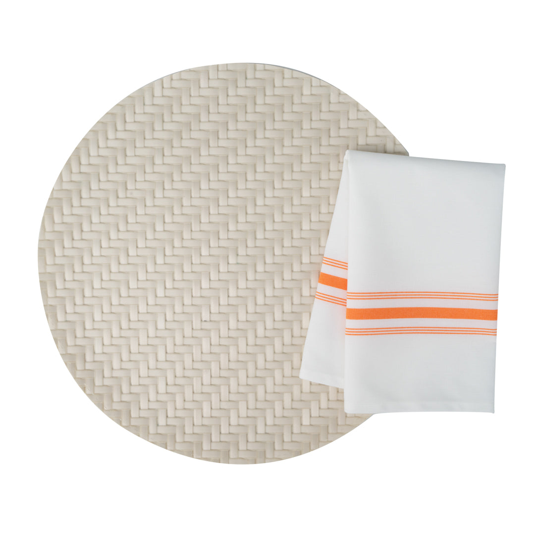 Luxenap White Woven Cloth Bistro Napkin - Orange Stripe - 18 1/2" x 22 3/4" - 10 count box