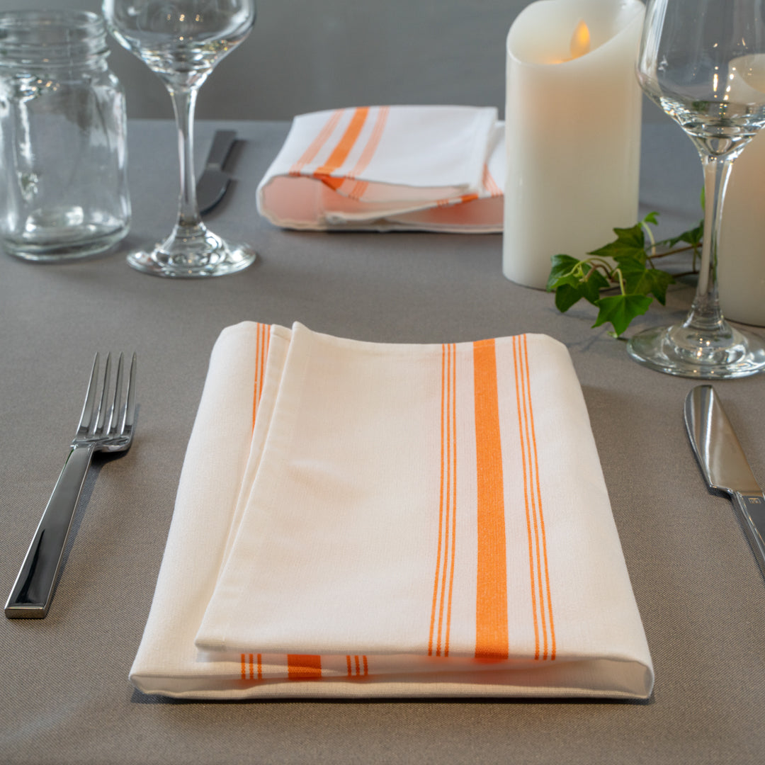 Luxenap White Woven Cloth Bistro Napkin - Orange Stripe - 18 1/2" x 22 3/4" - 10 count box