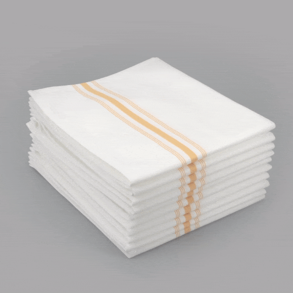 Luxenap White Woven Cloth Bistro Napkin - Yellow Stripe - 18 1/2" x 22 3/4" - 10 count box
