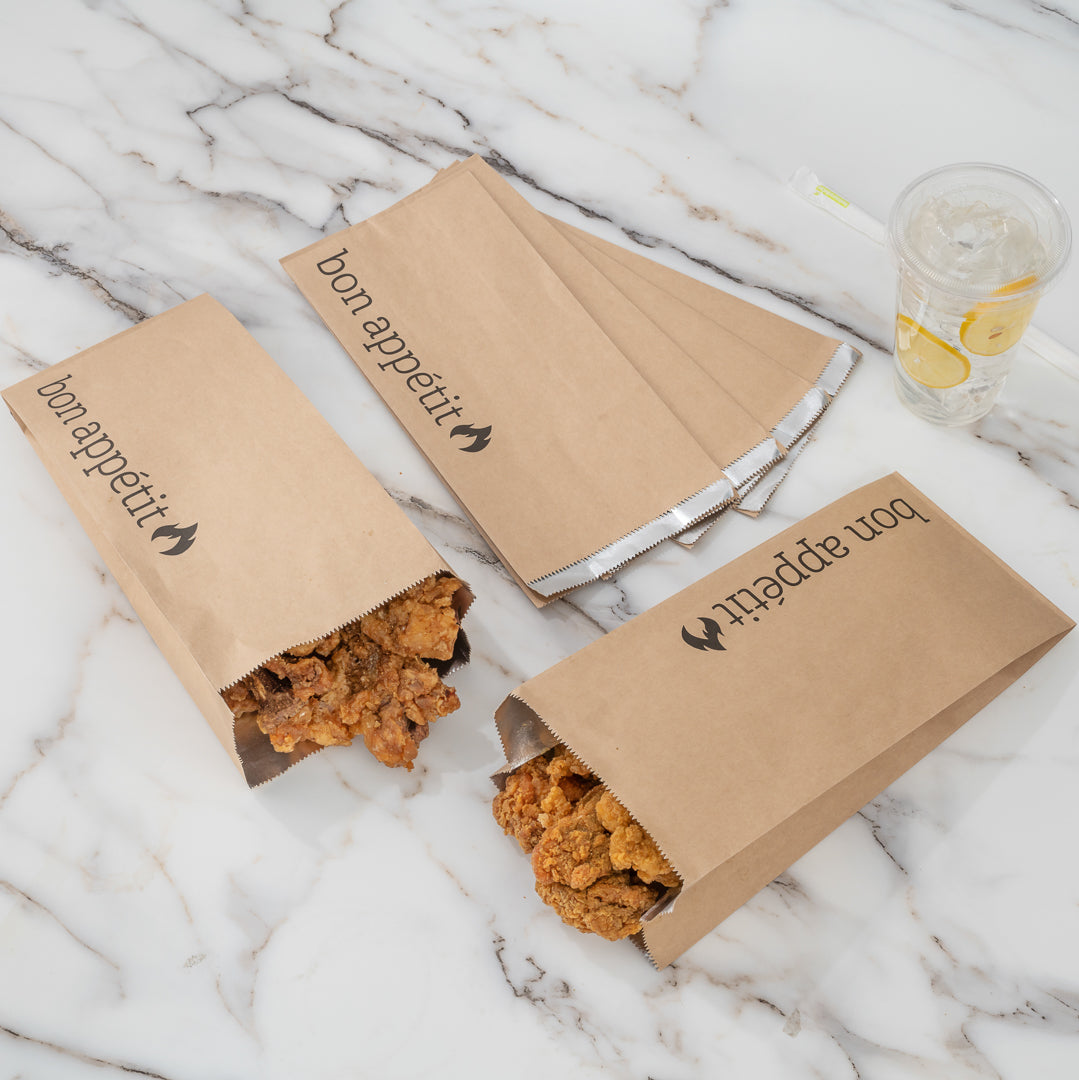 Bag Tek Kraft Paper Printed Foil Bag - Qt. Size, Bon Appetit - 5 1/2" x 3 1/4" x 12" - 100 count box