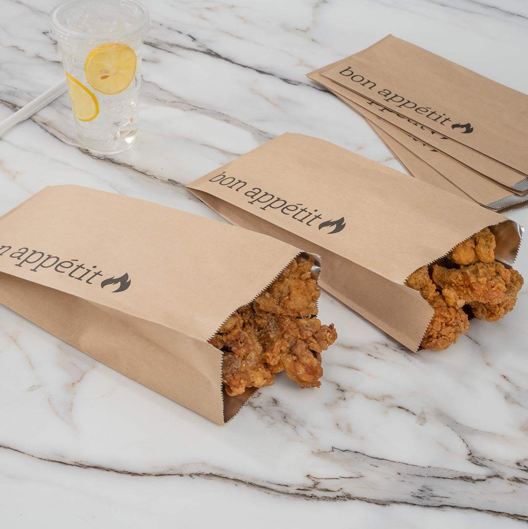 Bag Tek Kraft Paper Printed Foil Bag - Qt. Size, Bon Appetit - 5 1/2" x 3 1/4" x 12" - 100 count box