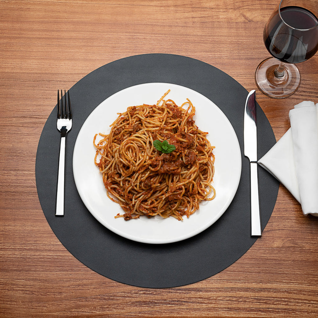 Chef 101 Round Black Vinyl Placemat - Embossed - 15" x 15" - 6 count box