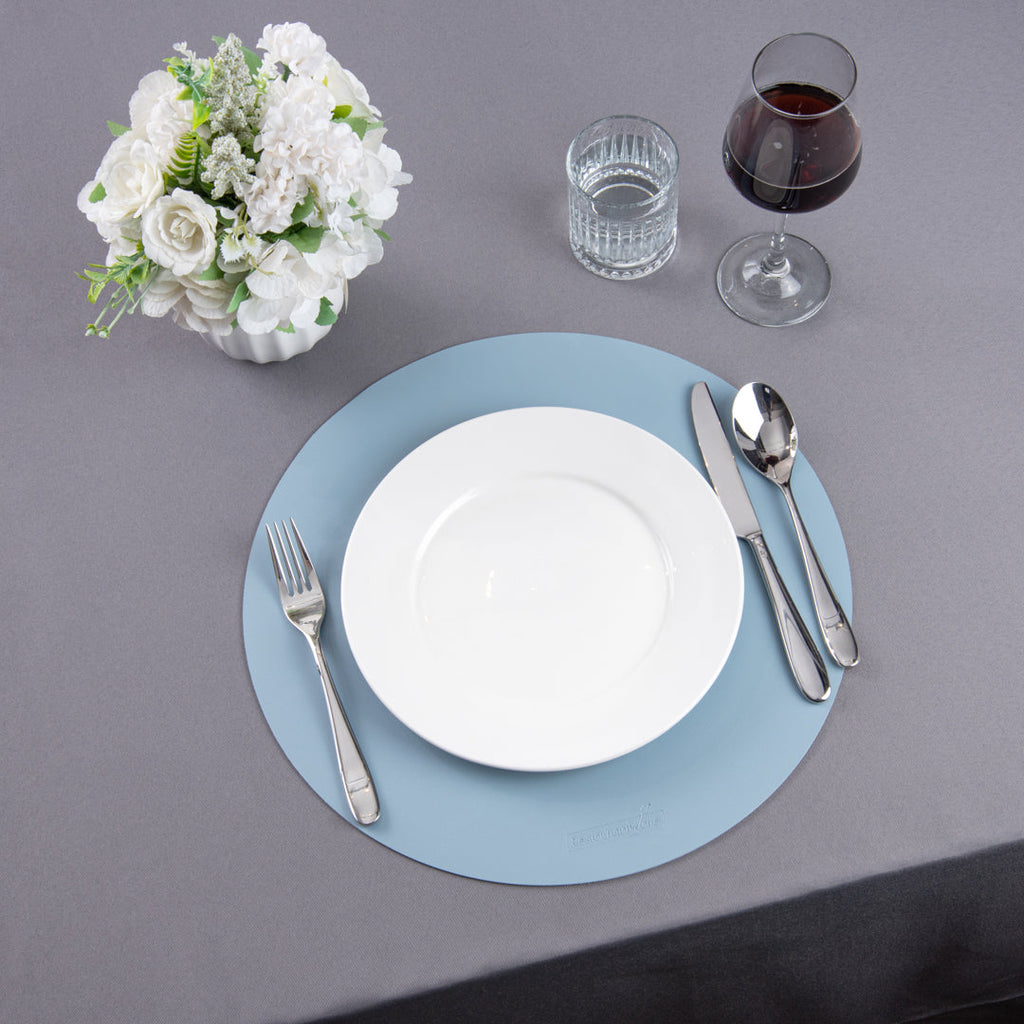 Chef 101 Round Light Blue Vinyl Placemat - Embossed - 15" x 15" - 6 count box