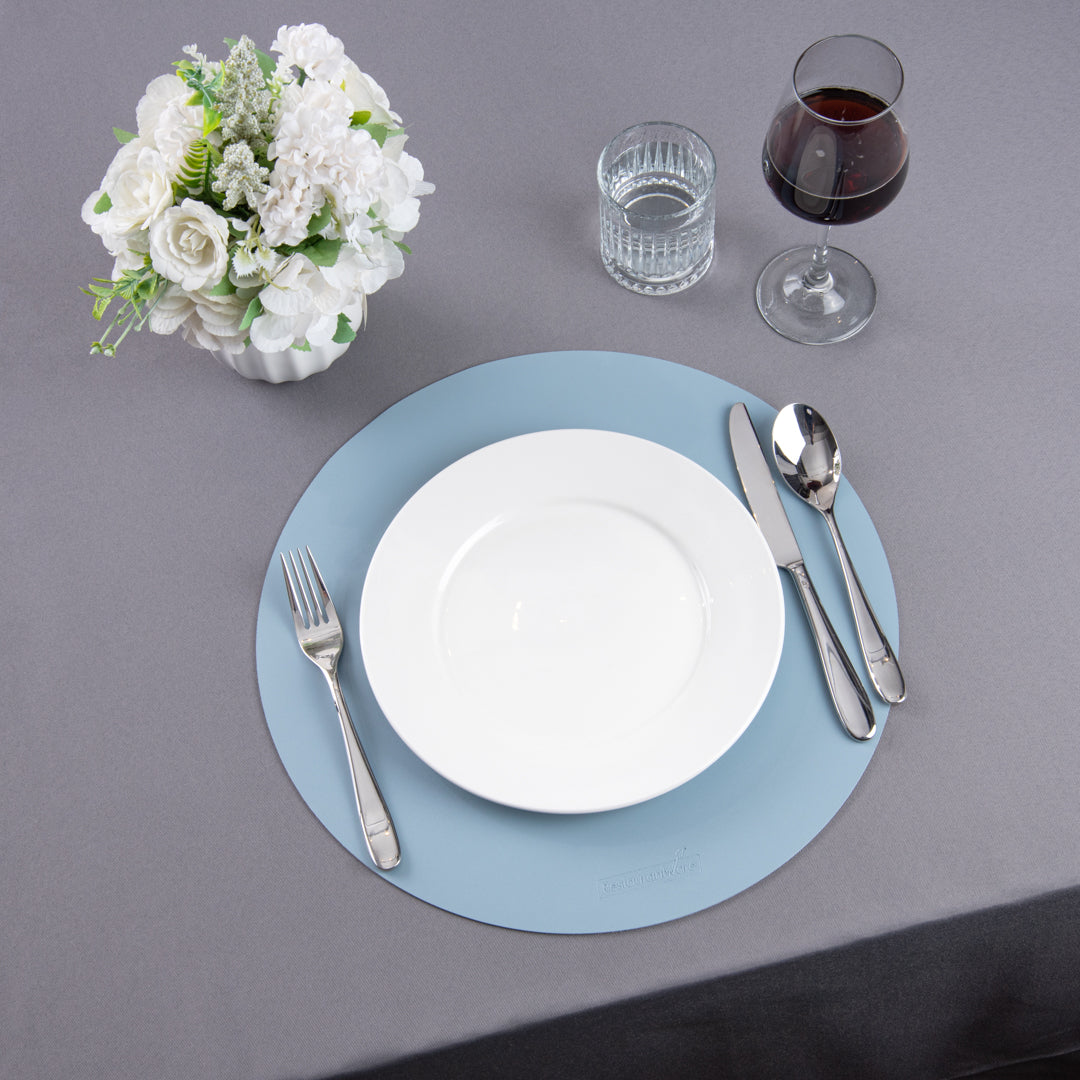 Chef 101 Round Light Blue Vinyl Placemat - Embossed - 15" x 15" - 6 count box