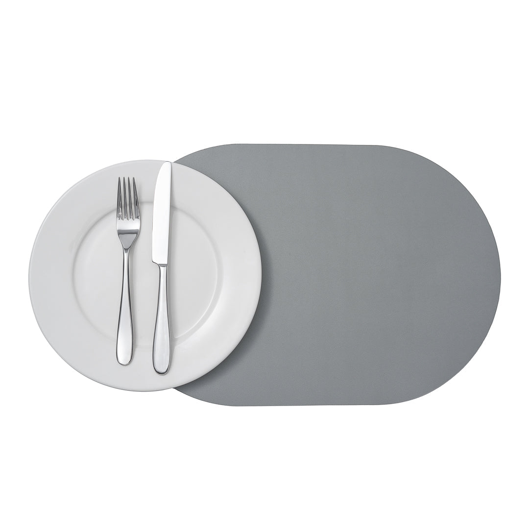 Chef 101 Oval Gray Vinyl Placemat - Embossed - 17 3/4" x 12" - 6 count box