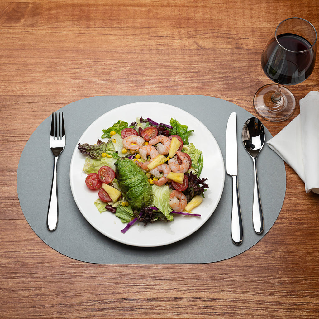 Chef 101 Oval Gray Vinyl Placemat - Embossed - 17 3/4" x 12" - 6 count box