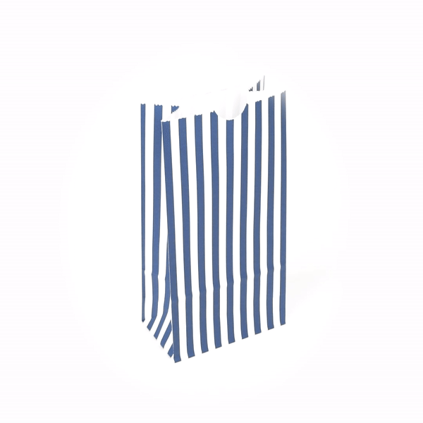 Bag Tek Blue and White Stripe Paper Bag - 2 lb - 4 1/4" x 2 1/4" x 8 1/2" - 100 count box
