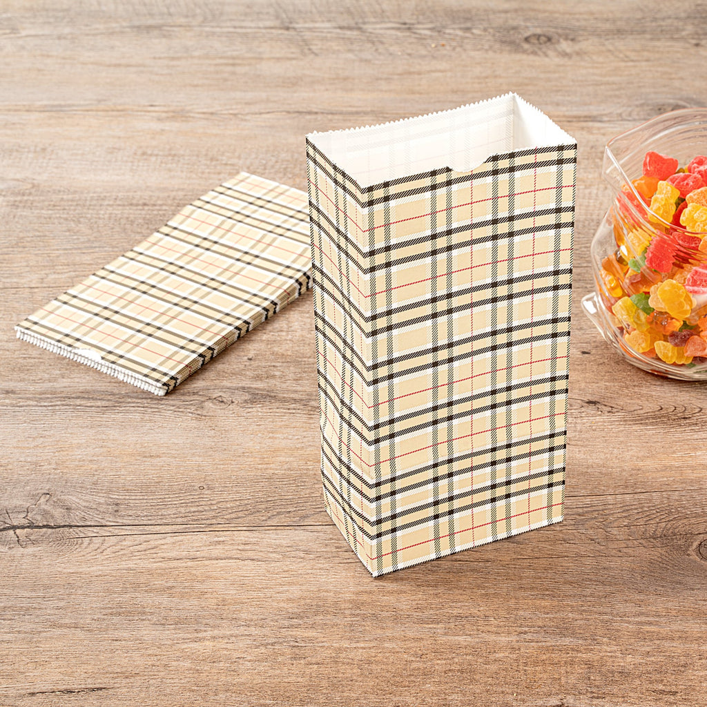 Bag Tek Plaid Paper Bag - 2 lb - 4 1/4" x 2 1/4" x 8 1/2" - 100 count box