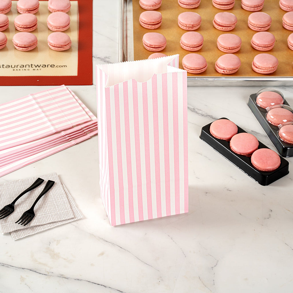 Bag Tek Pink and White Stripe Paper Bag - 2 lb - 4 1/4" x 2 1/4" x 8 1/2" - 100 count box