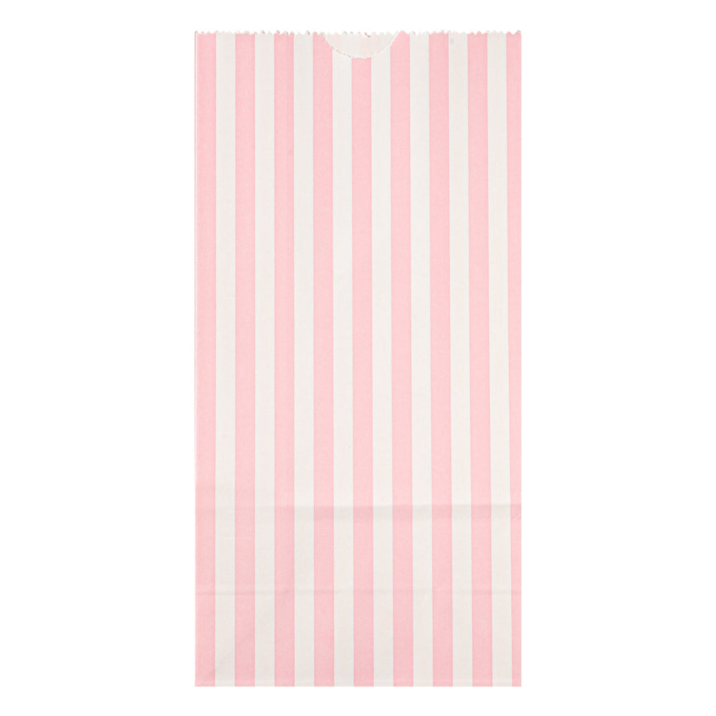 Bag Tek Pink and White Stripe Paper Bag - 2 lb - 4 1/4" x 2 1/4" x 8 1/2" - 100 count box