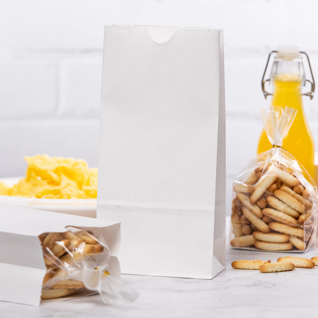 Bag Tek White Paper Bag - 2 lb - 4 1/4" x 2 1/4" x 8 1/2" - 100 count box