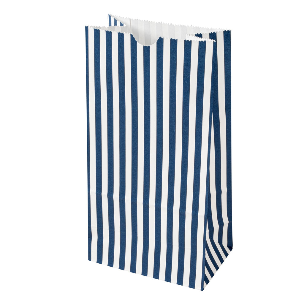 Bag Tek Blue and White Stripe Paper Bag - 4 lb - 5" x 3 1/4" x 9 1/2" - 100 count box