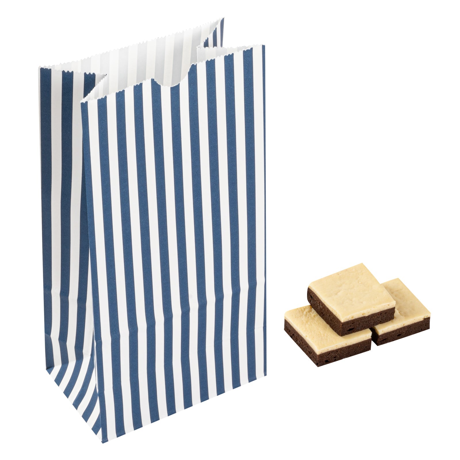 Bag Tek Blue and White Stripe Paper Bag - 4 lb - 5" x 3 1/4" x 9 1/2" - 100 count box