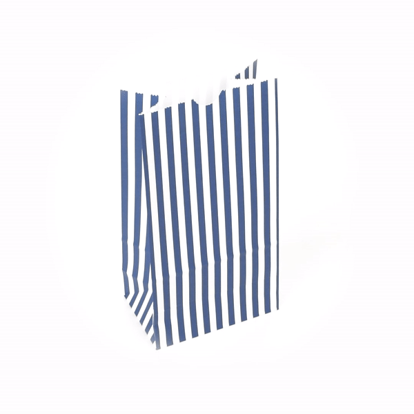 Bag Tek Blue and White Stripe Paper Bag - 4 lb - 5" x 3 1/4" x 9 1/2" - 100 count box