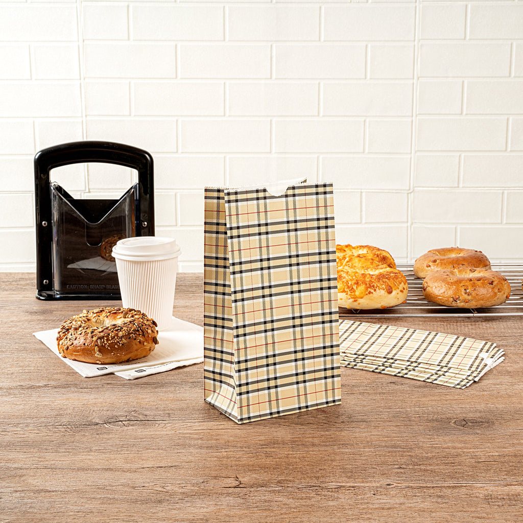 Bag Tek Plaid Paper Bag - 4 lb - 5" x 3 1/4" x 9 1/2" - 100 count box