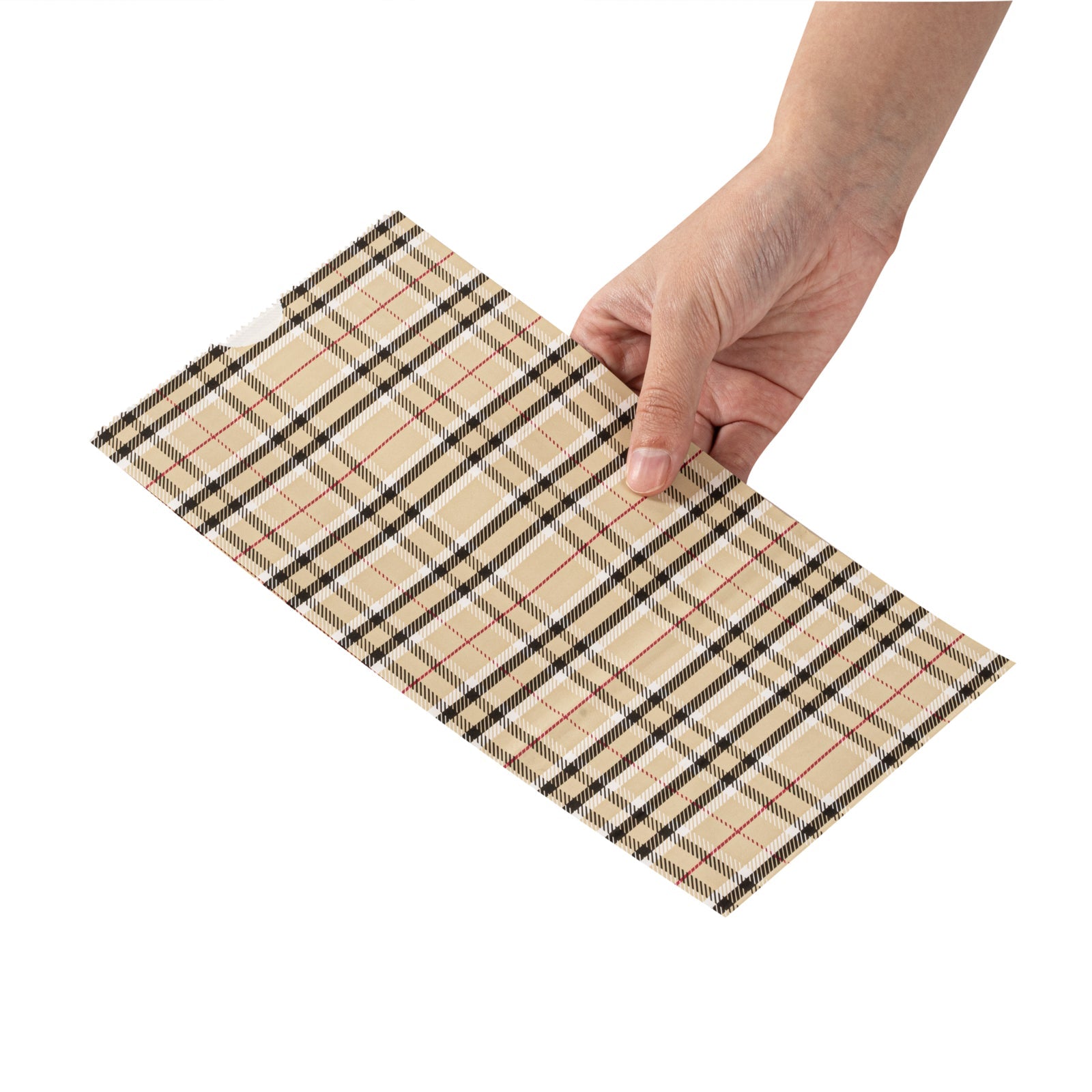 Bag Tek Plaid Paper Bag - 4 lb - 5" x 3 1/4" x 9 1/2" - 100 count box