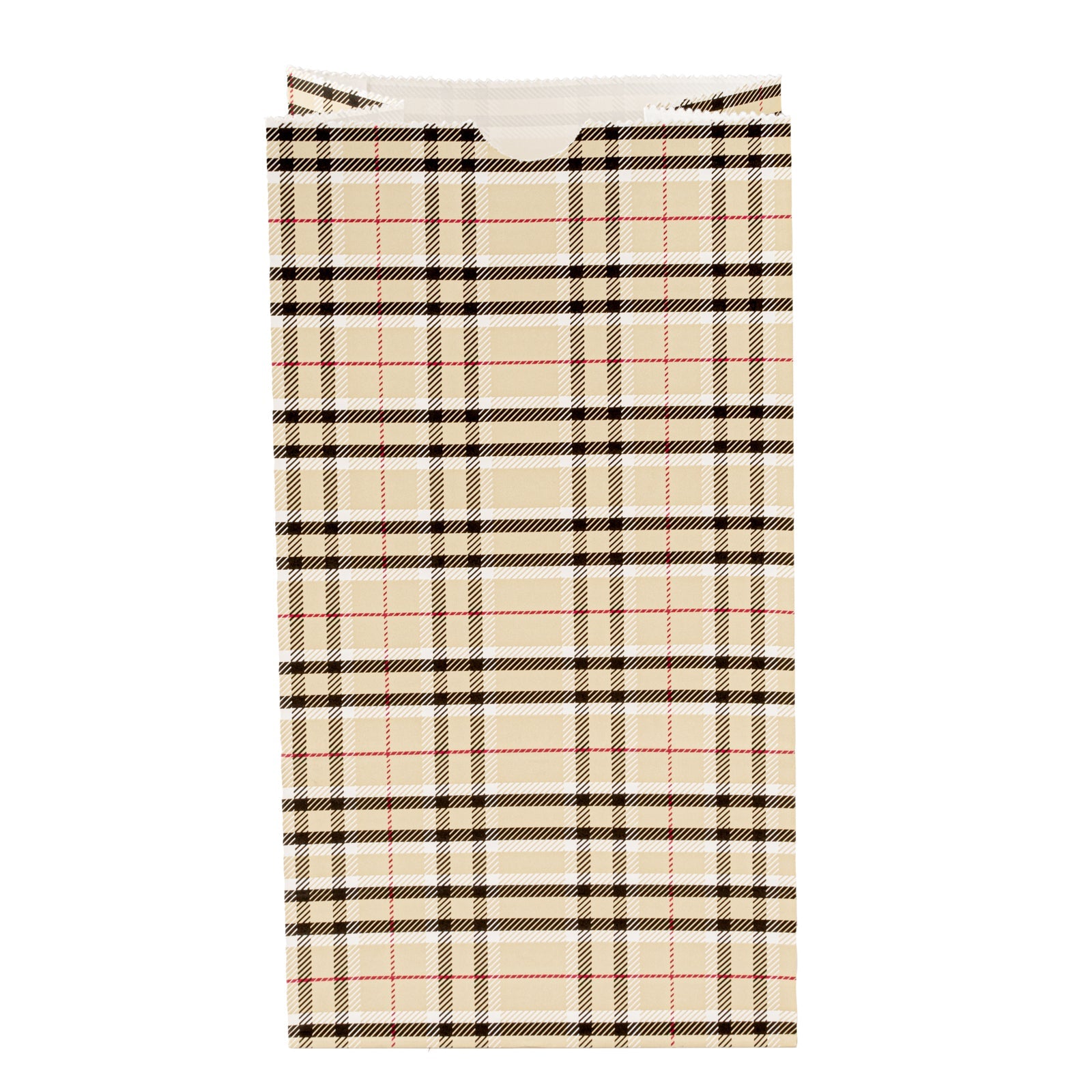 Bag Tek Plaid Paper Bag - 4 lb - 5" x 3 1/4" x 9 1/2" - 100 count box