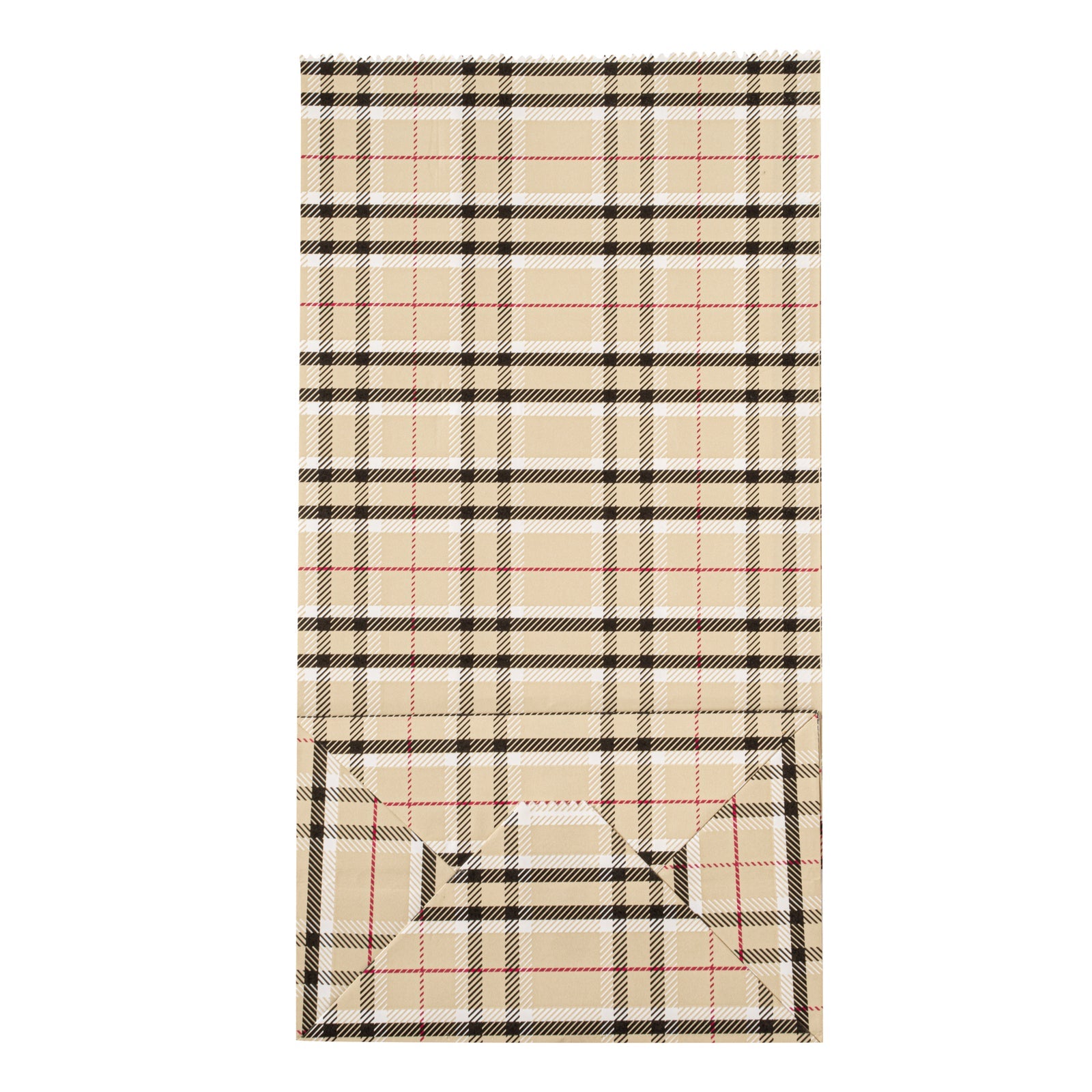 Bag Tek Plaid Paper Bag - 4 lb - 5" x 3 1/4" x 9 1/2" - 100 count box