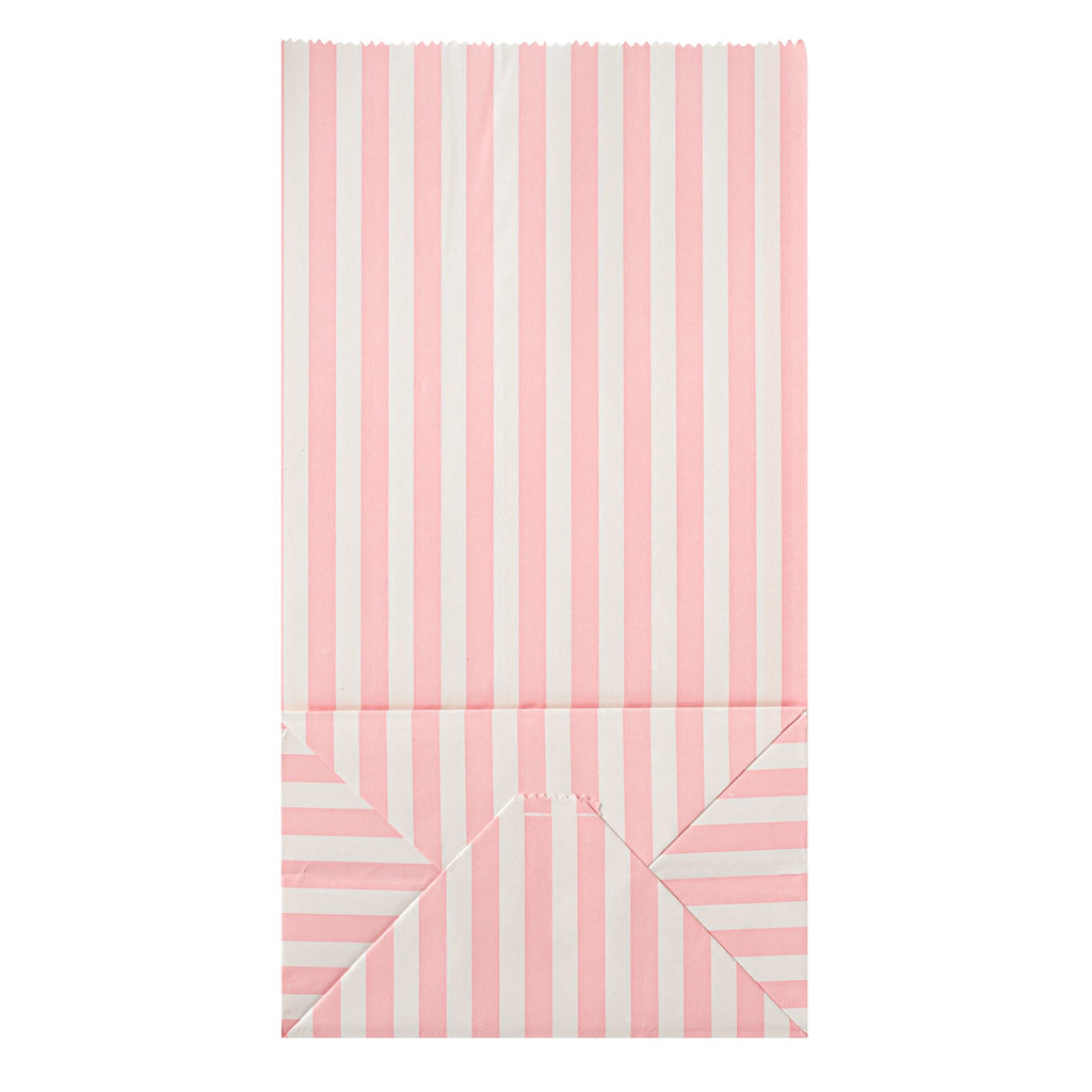 Bag Tek Pink and White Stripe Paper Bag - 4 lb - 5" x 3 1/4" x 9 1/2" - 100 count box