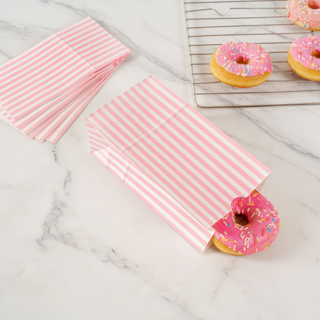 Bag Tek Pink and White Stripe Paper Bag - 4 lb - 5" x 3 1/4" x 9 1/2" - 100 count box