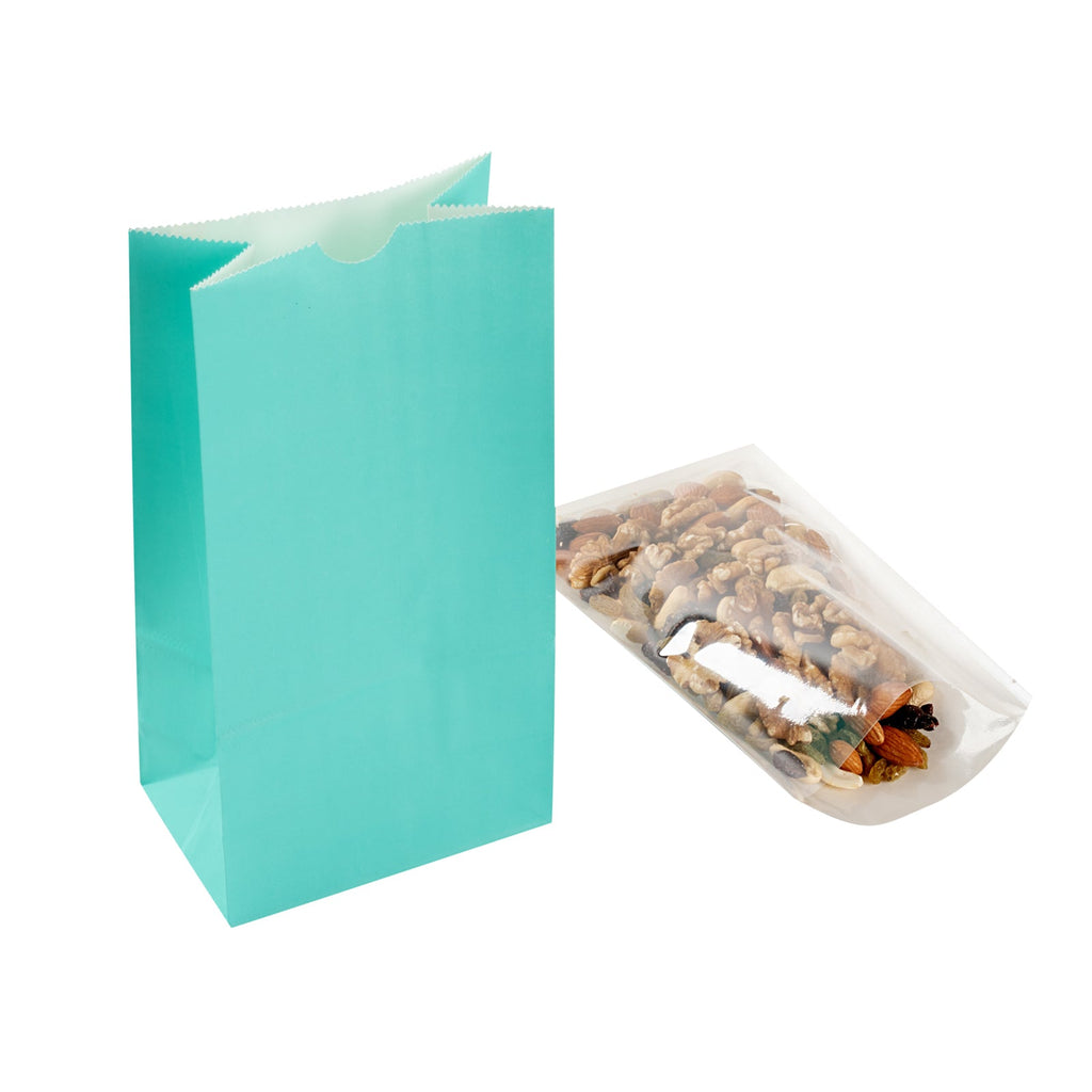 Bag Tek Turquoise Paper Bag - 4 lb - 5" x 3 1/4" x 9 1/2" - 100 count box