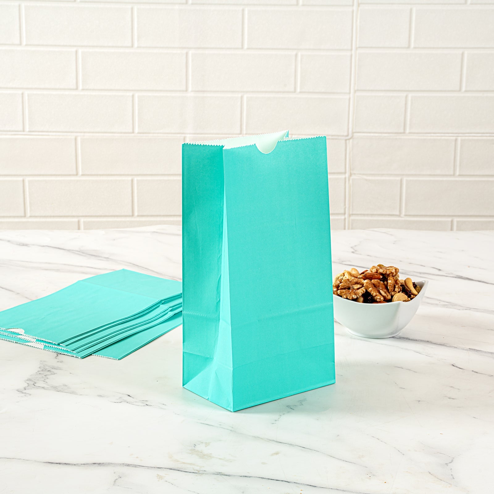 Bag Tek Turquoise Paper Bag - 4 lb - 5" x 3 1/4" x 9 1/2" - 100 count box