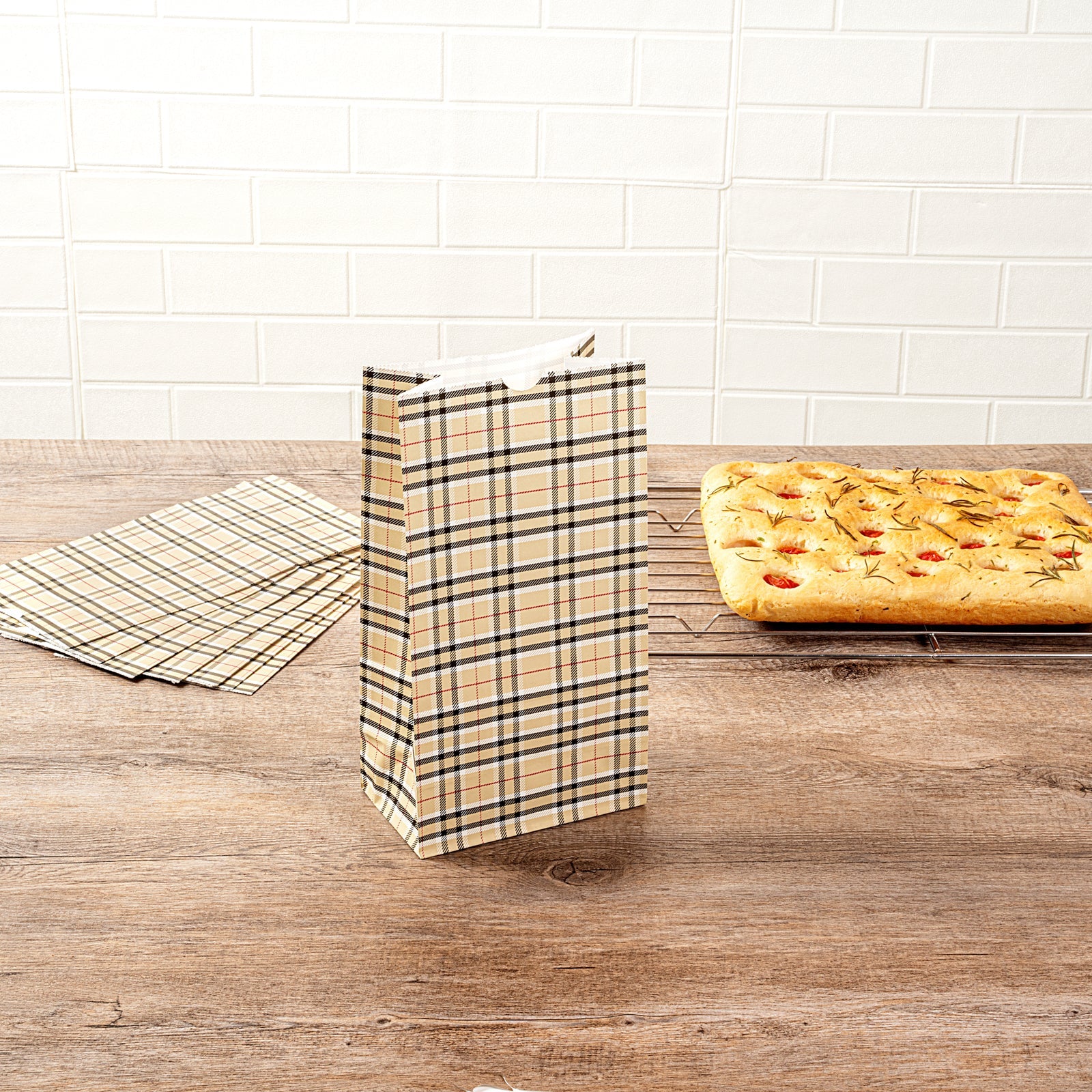 Bag Tek Plaid Paper Bag - 6 lb - 6" x 3 1/2" x 10 3/4" - 100 count box