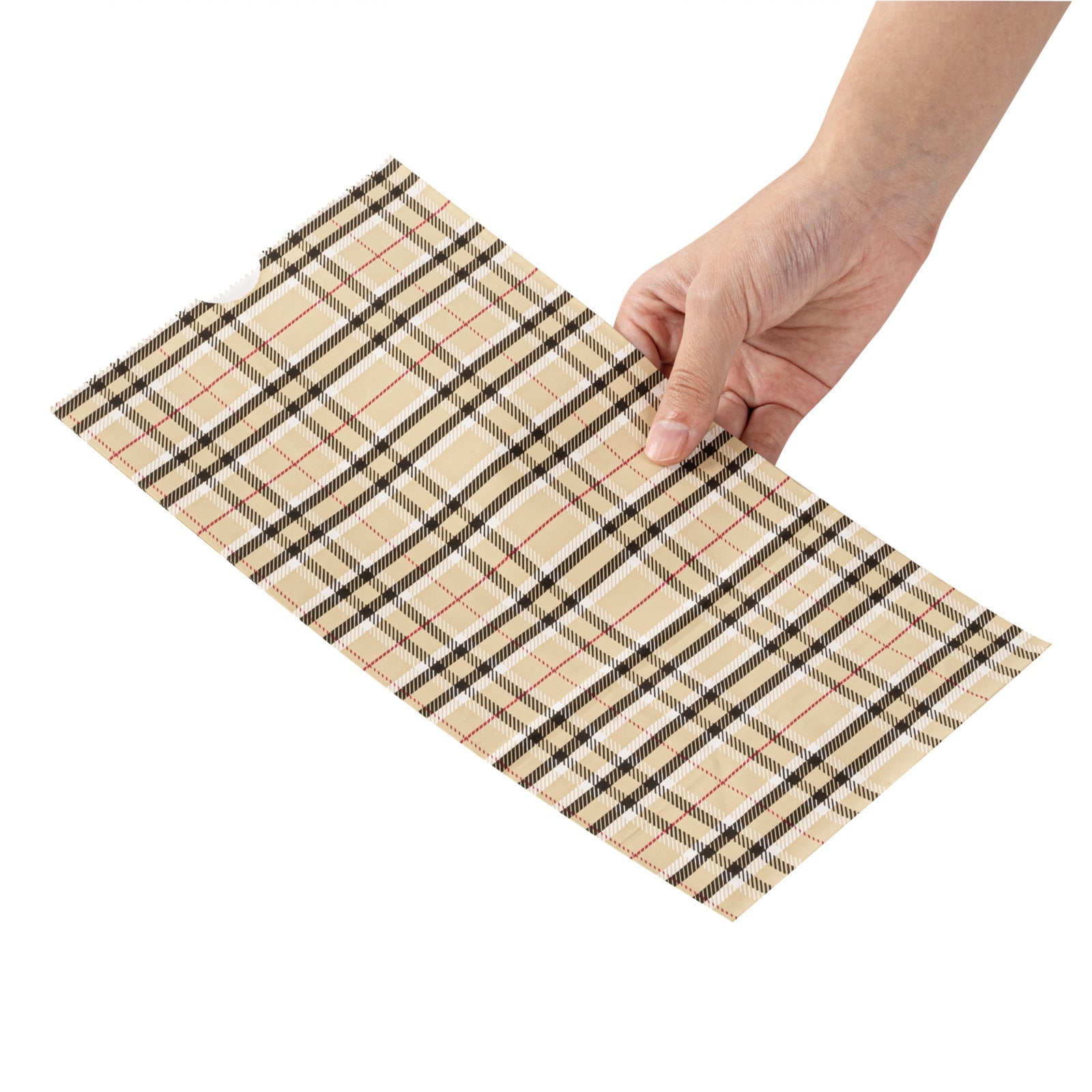 Bag Tek Plaid Paper Bag - 6 lb - 6" x 3 1/2" x 10 3/4" - 100 count box