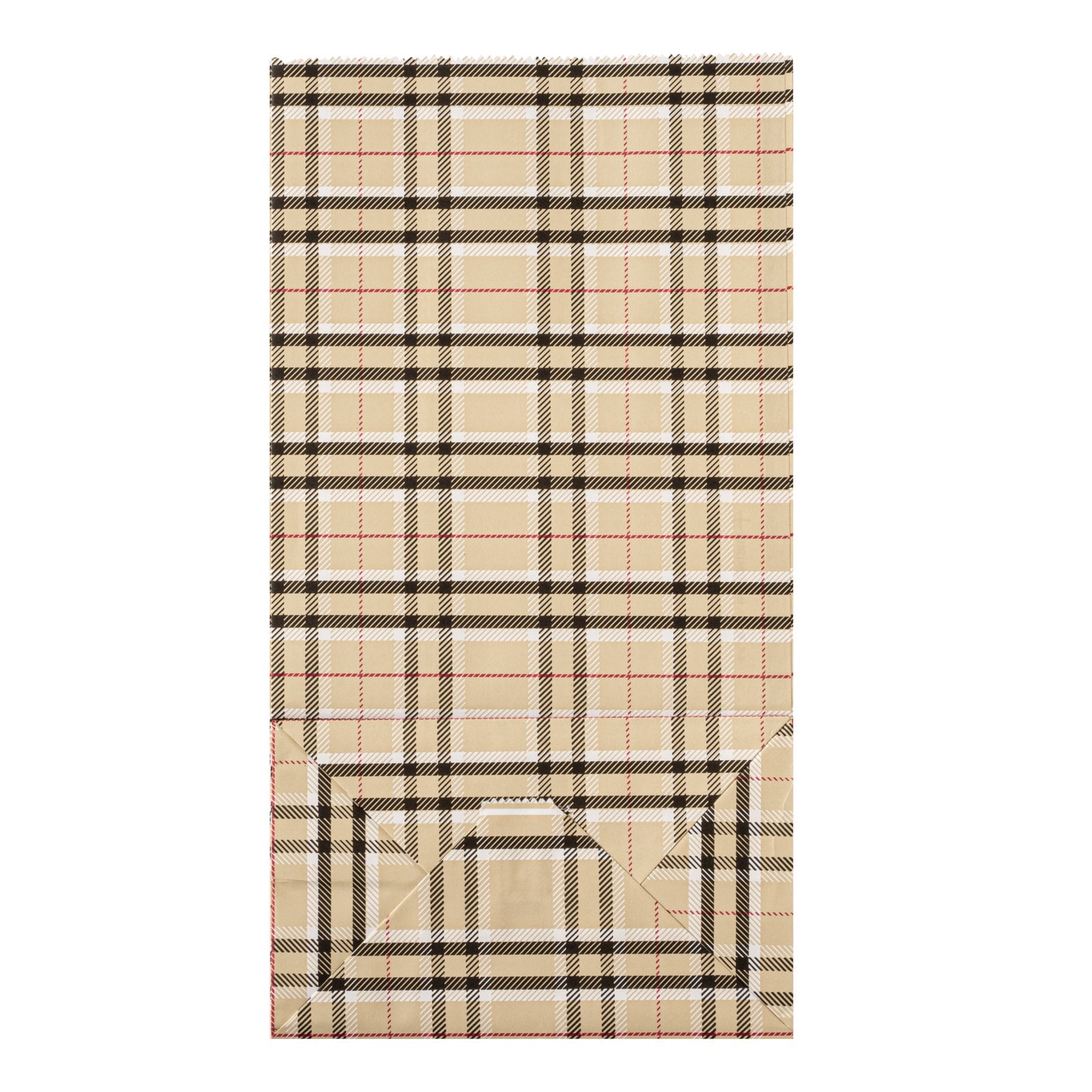 Bag Tek Plaid Paper Bag - 6 lb - 6" x 3 1/2" x 10 3/4" - 100 count box