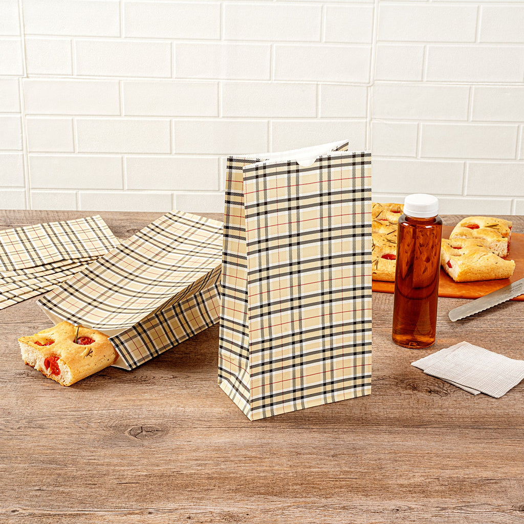 Bag Tek Plaid Paper Bag - 6 lb - 6" x 3 1/2" x 10 3/4" - 100 count box