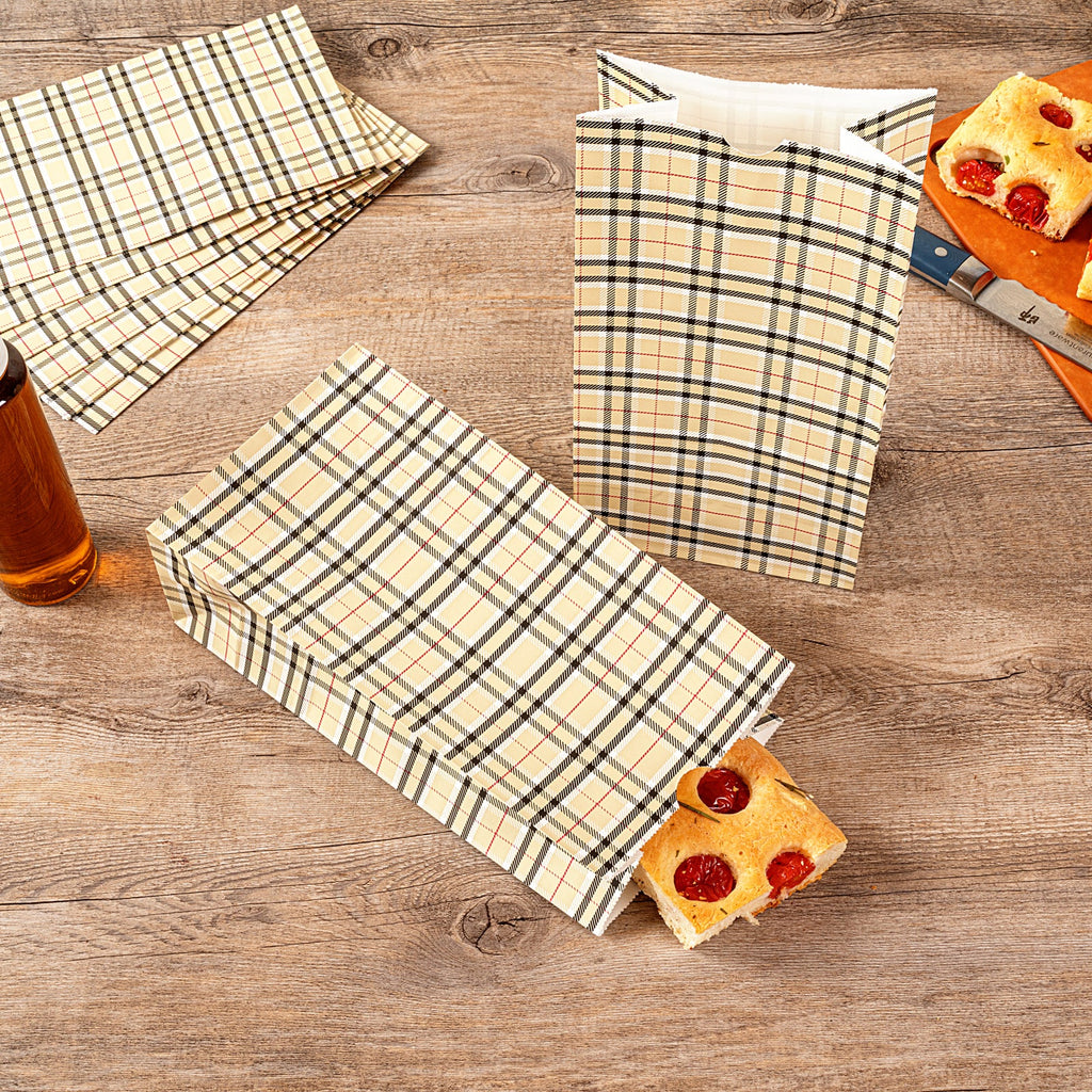 Bag Tek Plaid Paper Bag - 6 lb - 6" x 3 1/2" x 10 3/4" - 100 count box
