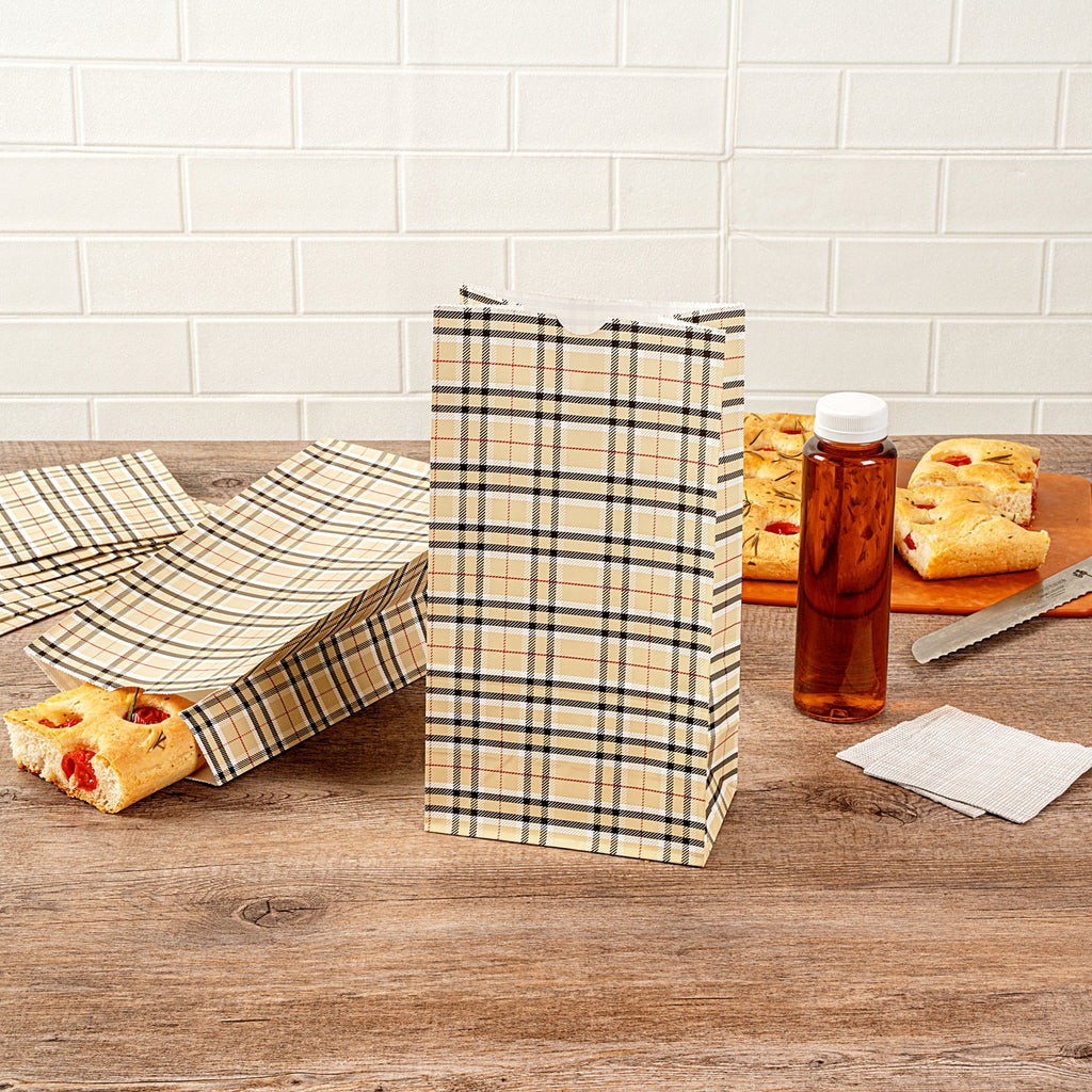 Bag Tek Plaid Paper Bag - 6 lb - 6" x 3 1/2" x 10 3/4" - 100 count box