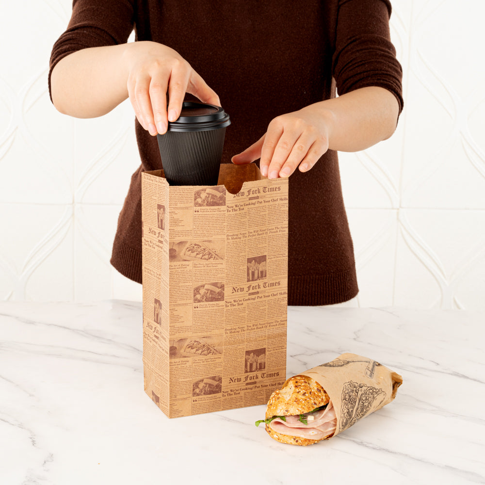 Bag Tek Kraft Newsprint Paper Bag - 6 lb - 6" x 3 1/2" x 10 3/4" - 100 count box