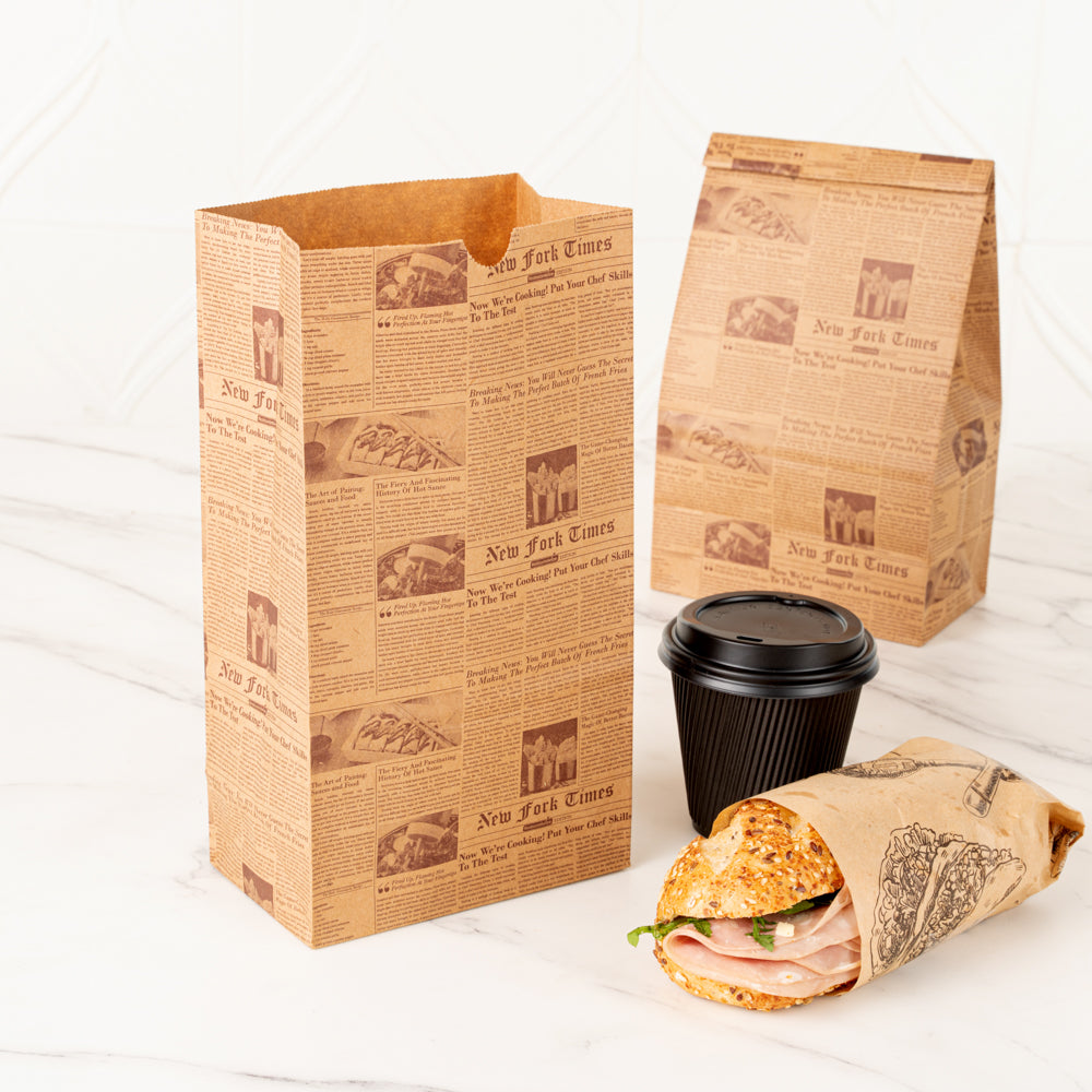 Bag Tek Kraft Newsprint Paper Bag - 6 lb - 6" x 3 1/2" x 10 3/4" - 100 count box