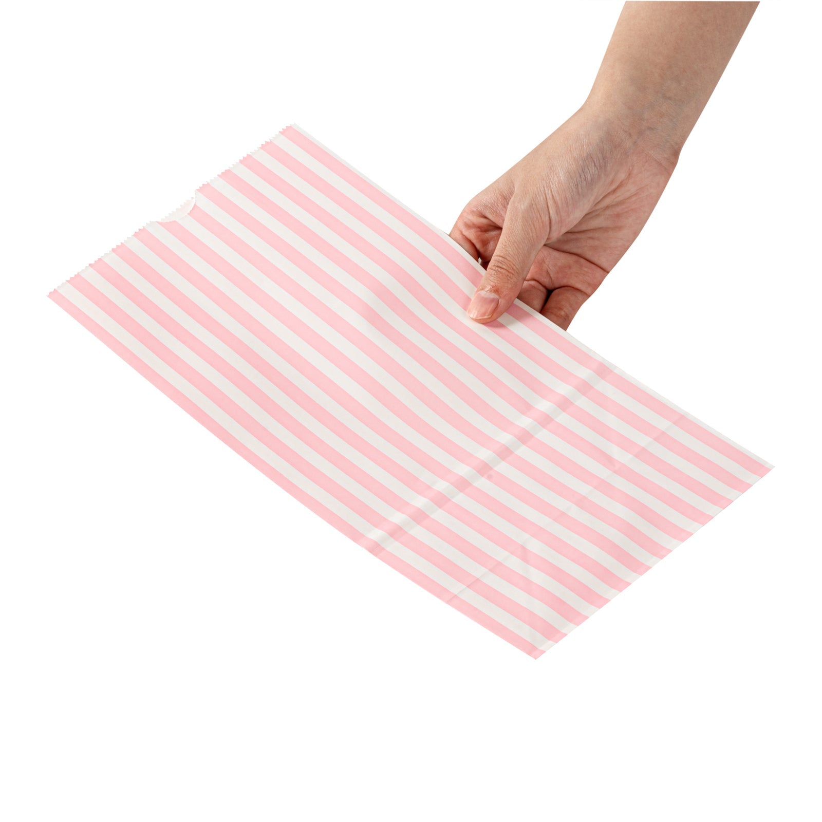 Bag Tek Pink and White Stripe Paper Bag - 6 lb - 6" x 3 1/2" x 10 3/4" - 100 count box