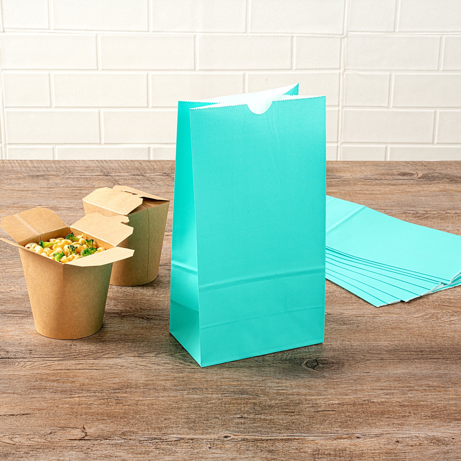 Bag Tek Turquoise Paper Bag - 6 lb - 6" x 3 1/2" x 10 3/4" - 100 count box