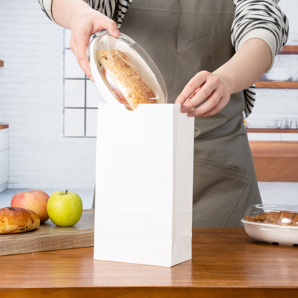 Bag Tek White Paper Bag - 6 lb - 6" x 3 1/2" x 10 3/4" - 100 count box