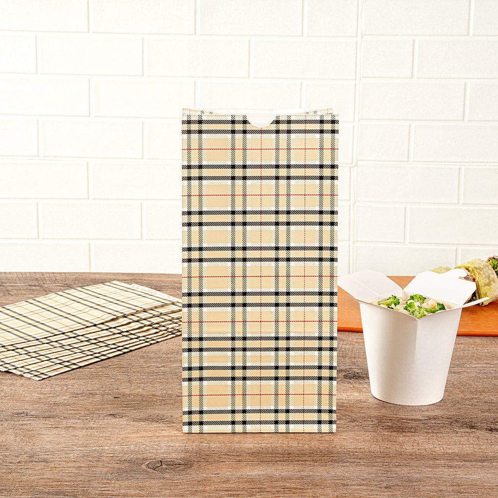 Bag Tek Plaid Paper Bag - 8 lb - 6" x 4" x 11 3/4" - 100 count box